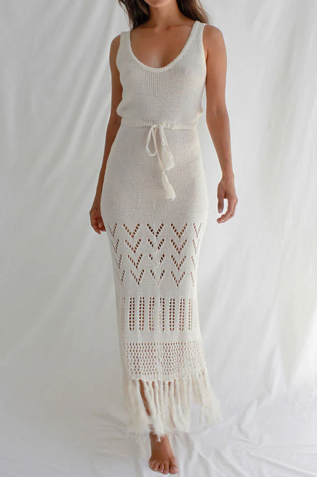 Tassel Hem Crochet Knit Cover Up Dress - Image 5