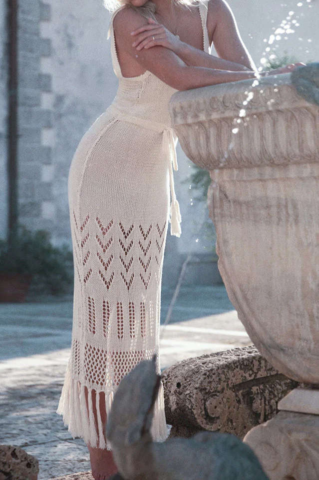 Tassel Hem Crochet Knit Cover Up Dress - Image 9