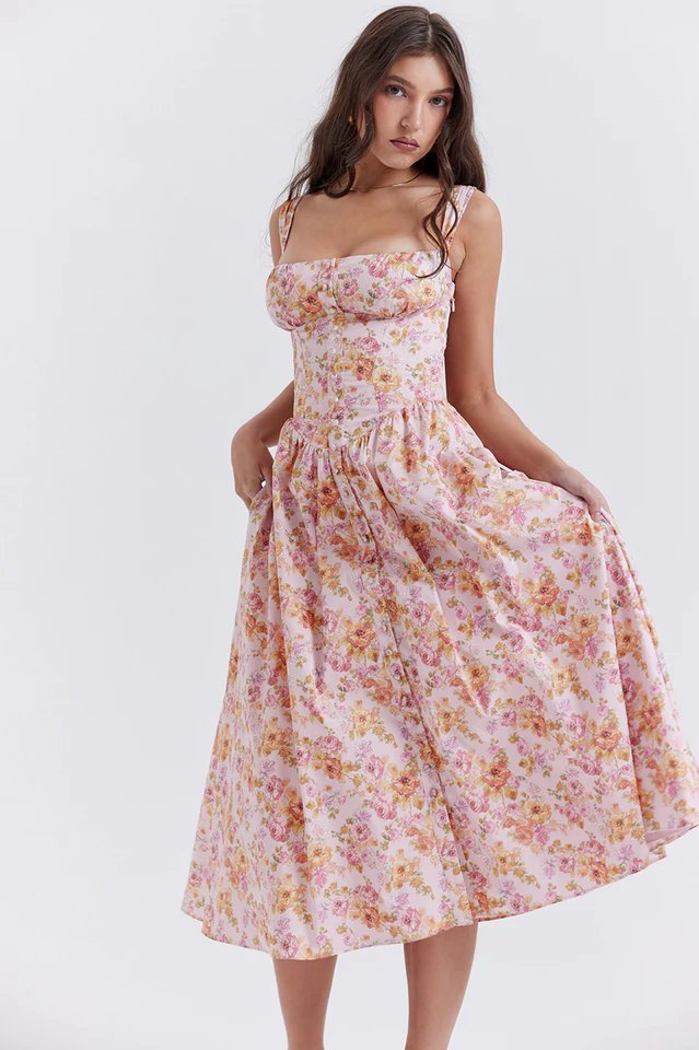 Tatiana Pink Floral Print Midi Dress - Image 4