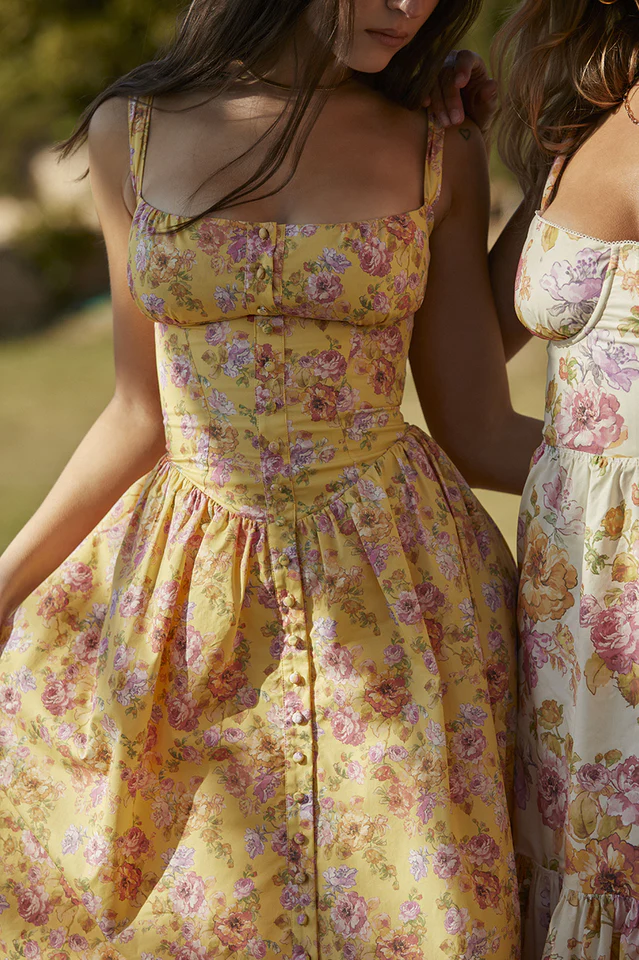 Tatiana Yellow Floral Print Midi Dress - Image 11
