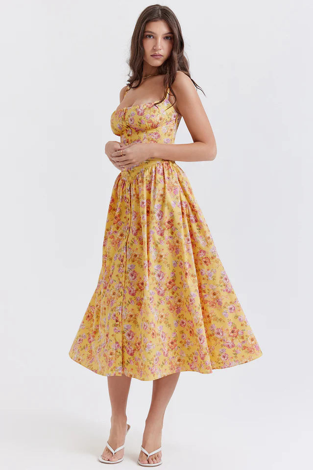 Tatiana Yellow Floral Print Midi Dress - Image 4
