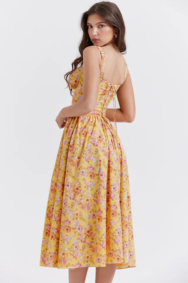 Tatiana Yellow Floral Print Midi Dress - Image 6