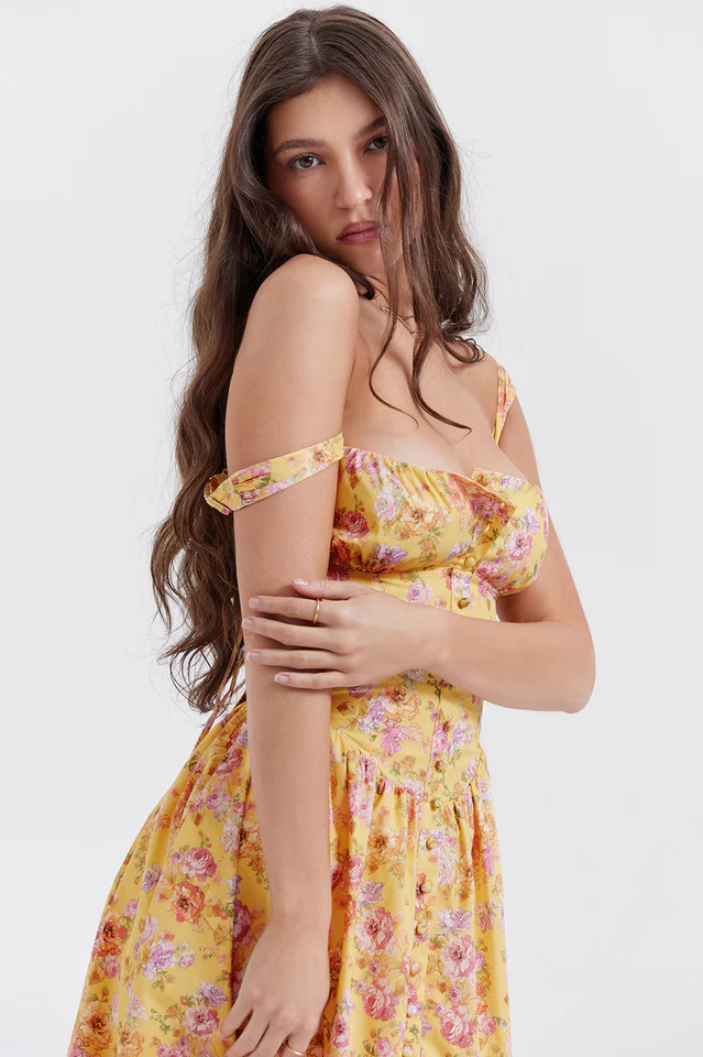 Tatiana Yellow Floral Print Midi Dress - Image 8