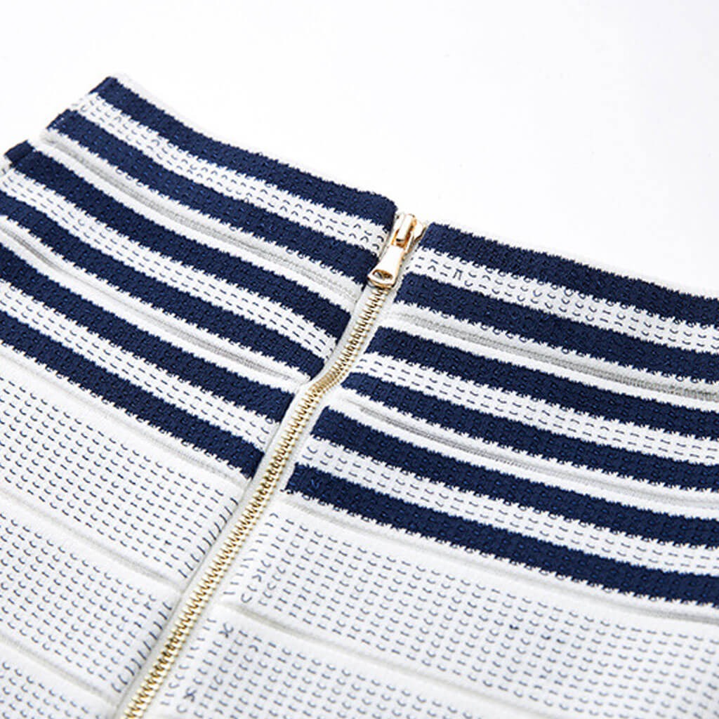 Textured Loop Detail Striped Sleeveless Criss Cross Fitted Crop Top Matching Set - Image 4