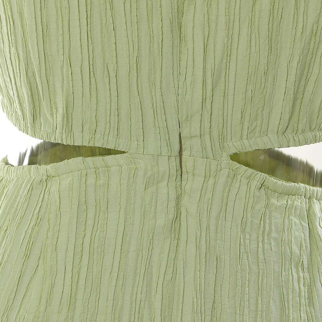 Textured Round Neck Knotted Front Side CutOut Slit Sleeveless Midi Dress - Image 4