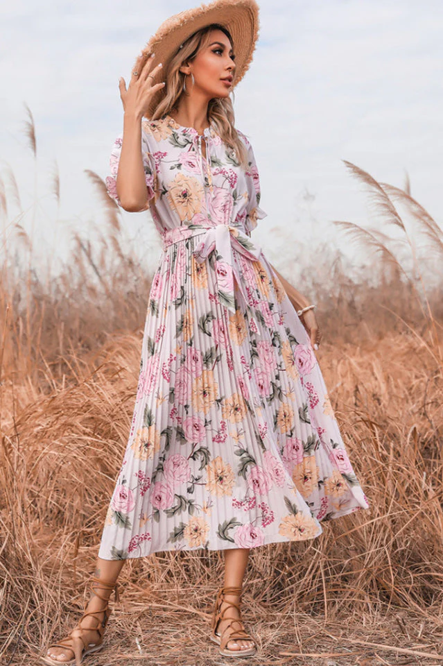 Tie Detail Floral Boho Dress - Image 3