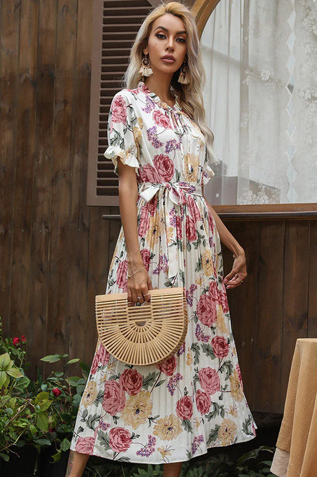 Tie Detail Floral Boho Dress - Image 9