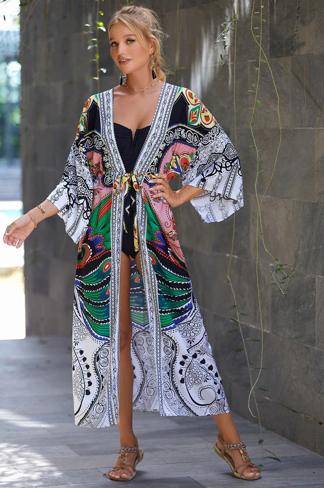Tie Dye Belt Kimono Blouse (15 Colors) - Image 47