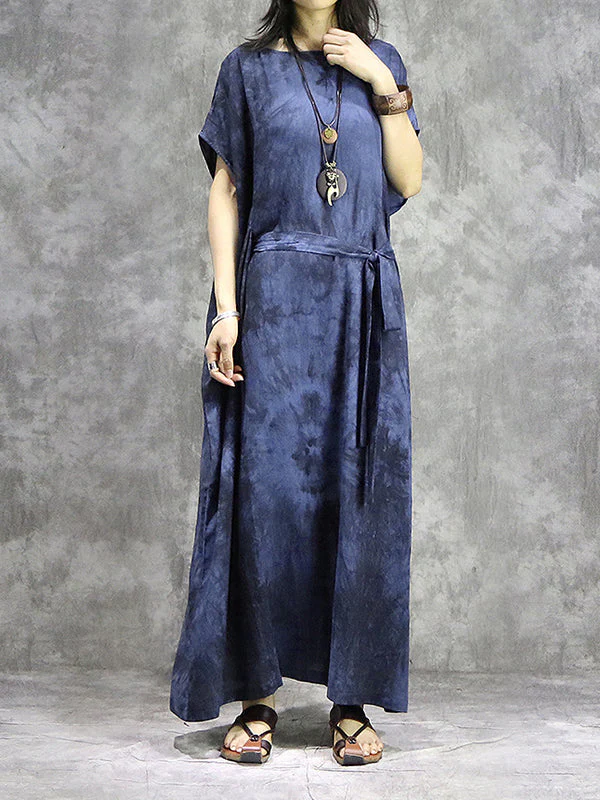 Tie Dye Drawstring Plus Size Maxi Dress - Image 7