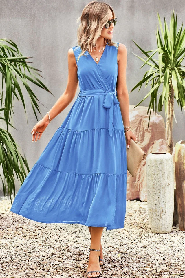 Tie-Waist Side Split Surplice Dress - Image 4
