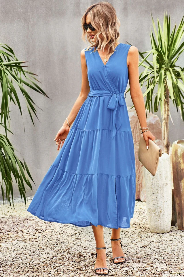 Tie-Waist Side Split Surplice Dress - Image 5