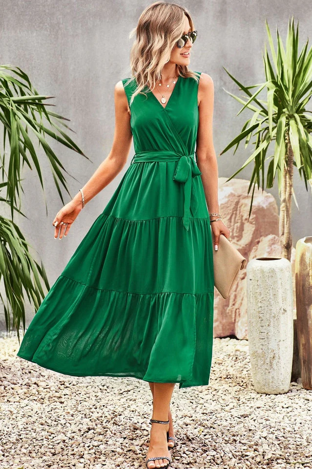Tie-Waist Side Split Surplice Dress - Image 7