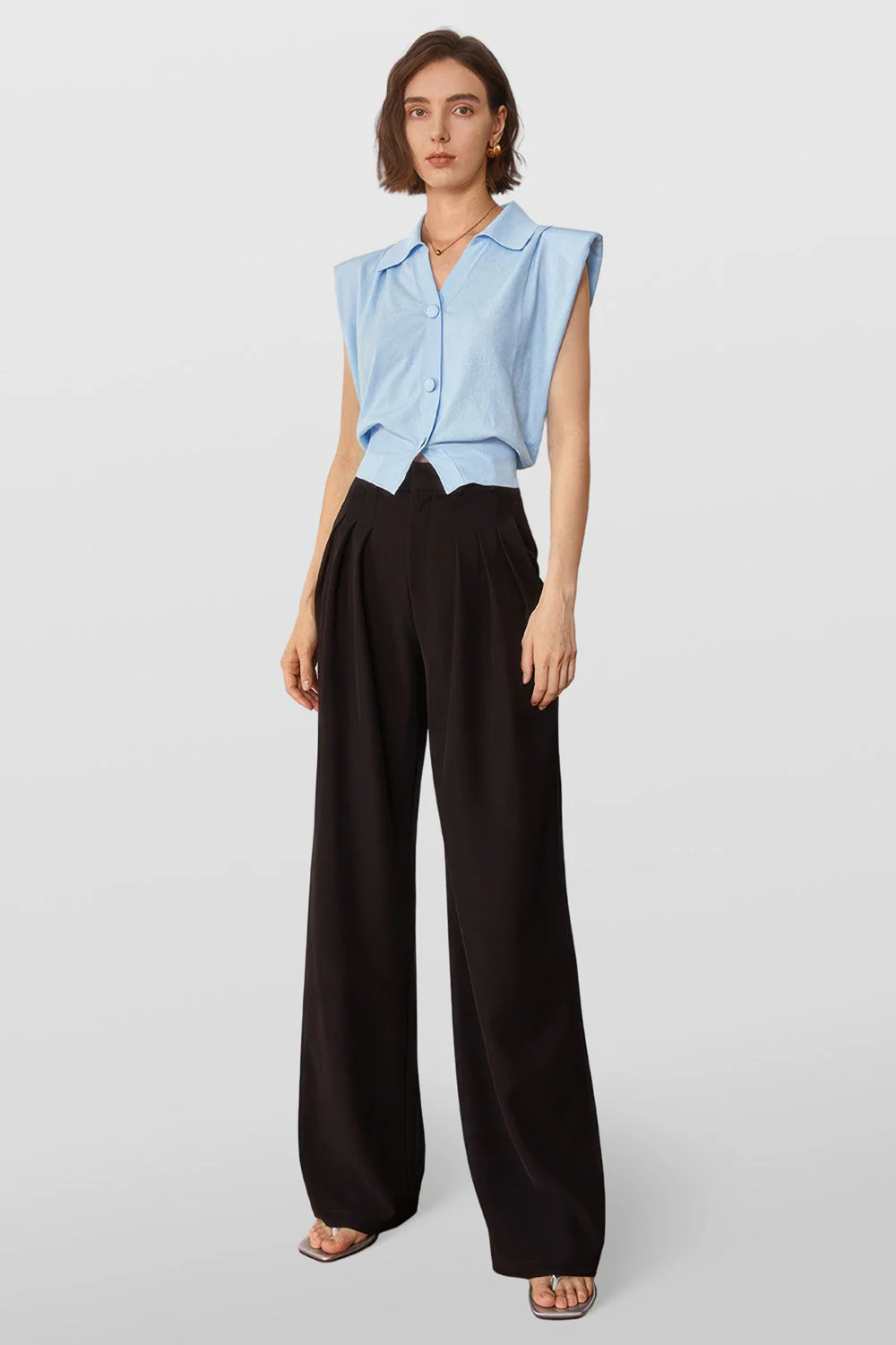 Top with Polo Collar - Blue