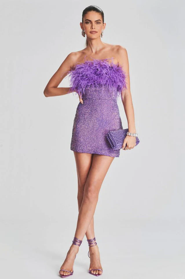 Torin Sequin Feather Dress - Image 3