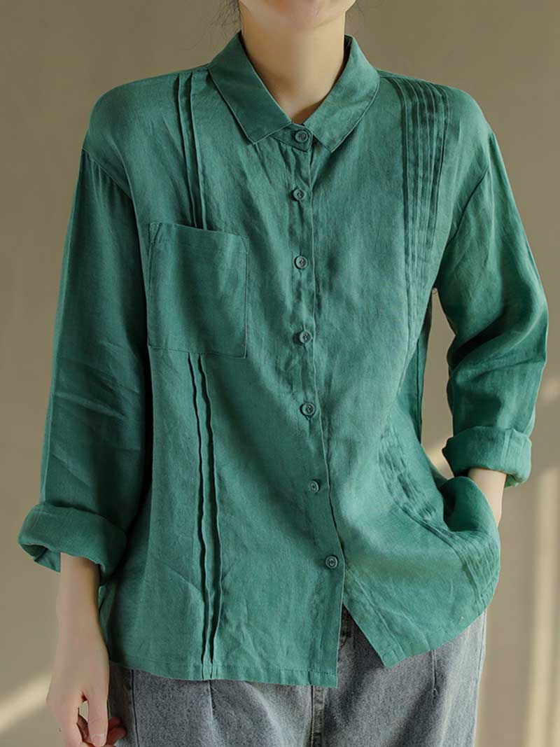 Touch of Soul Square Collar Pleated Shirt - Image 2