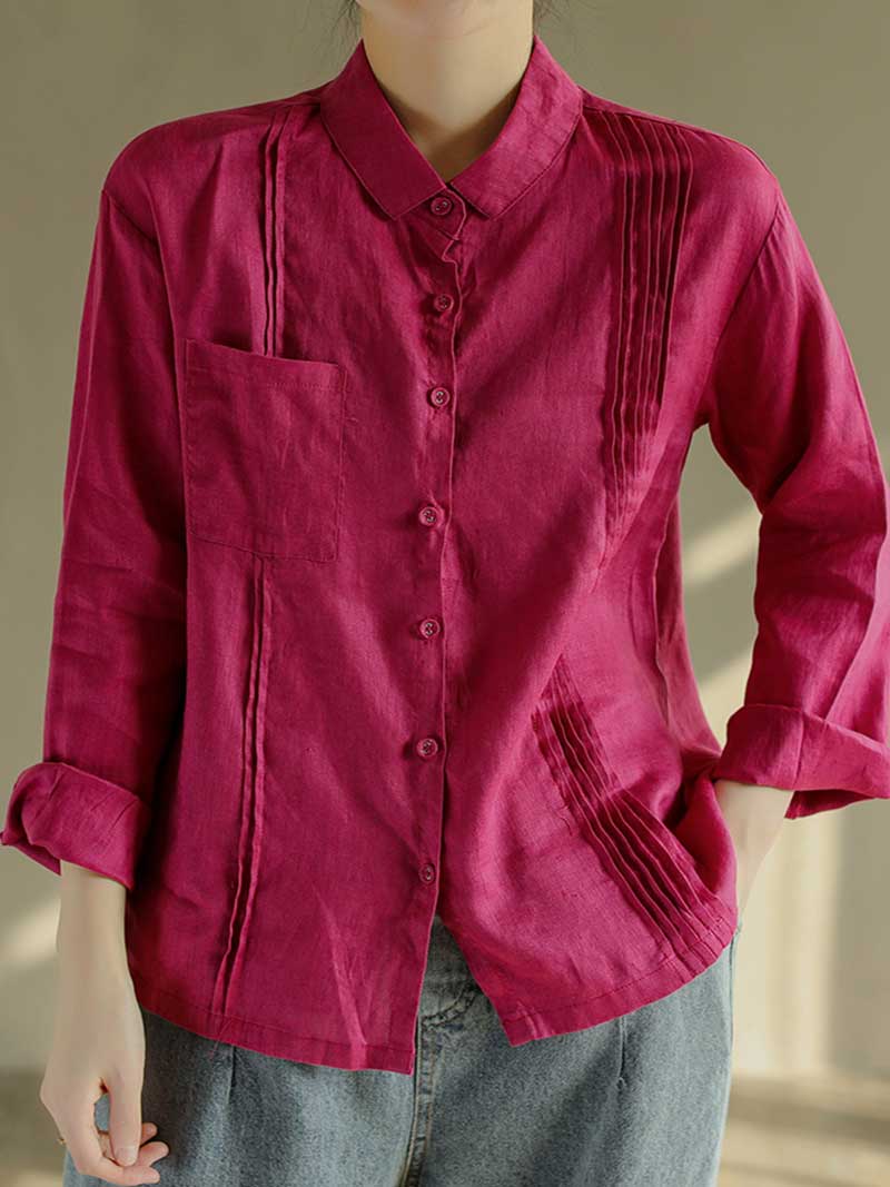 Touch of Soul Square Collar Pleated Shirt - Image 3