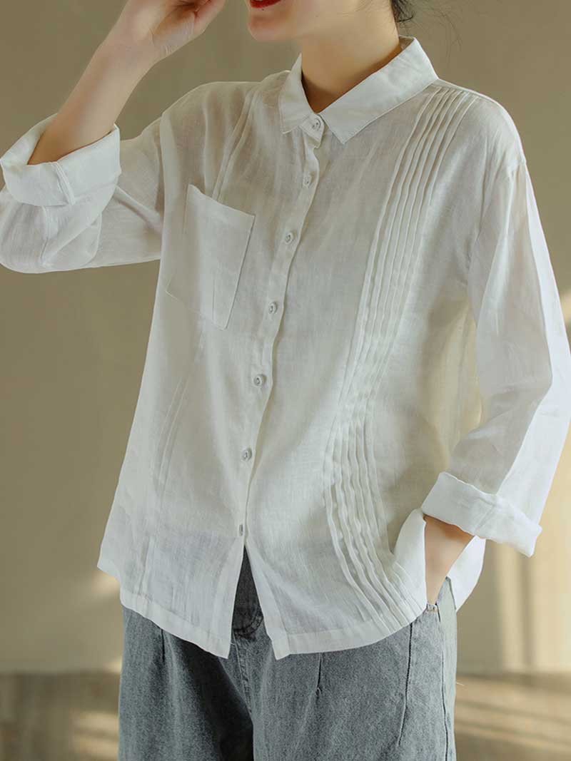Touch of Soul Square Collar Pleated Shirt - Image 4