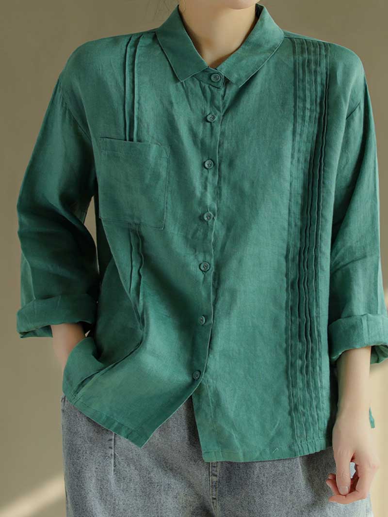 Touch of Soul Square Collar Pleated Shirt - Image 5