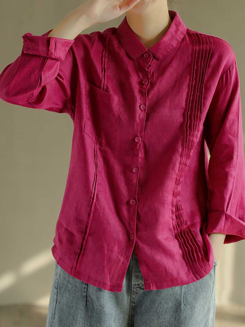 Touch of Soul Square Collar Pleated Shirt - Image 6