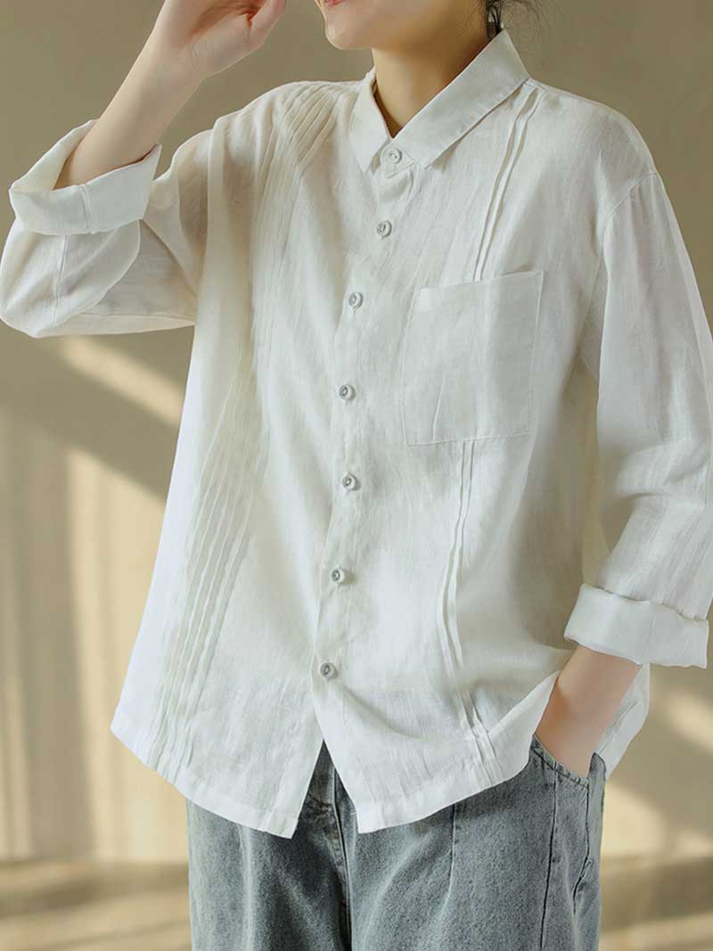 Touch of Soul Square Collar Pleated Shirt - Image 7