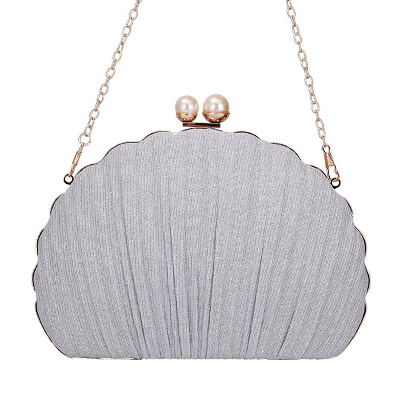 Trendy Scalloped Shell Pattern Pear Decor Ruched Clutch Bag - Silver - Image 2
