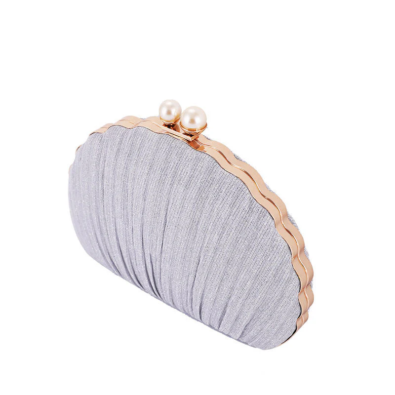 Trendy Scalloped Shell Pattern Pear Decor Ruched Clutch Bag - Silver - Image 3