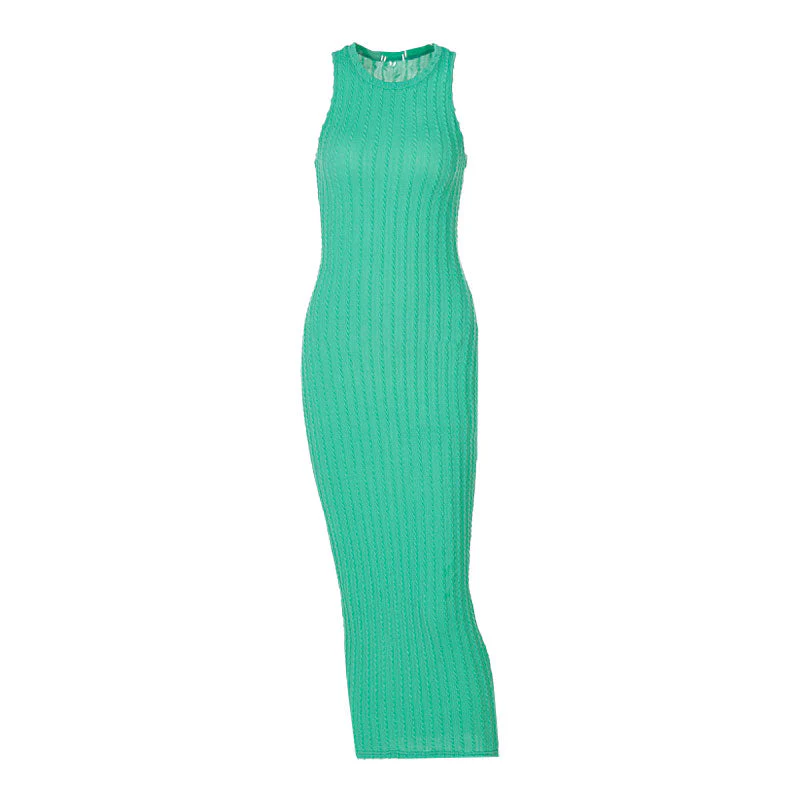 Trendy Sleeveless Round Neck Cable Knit Midi Dress - Green - Image 3