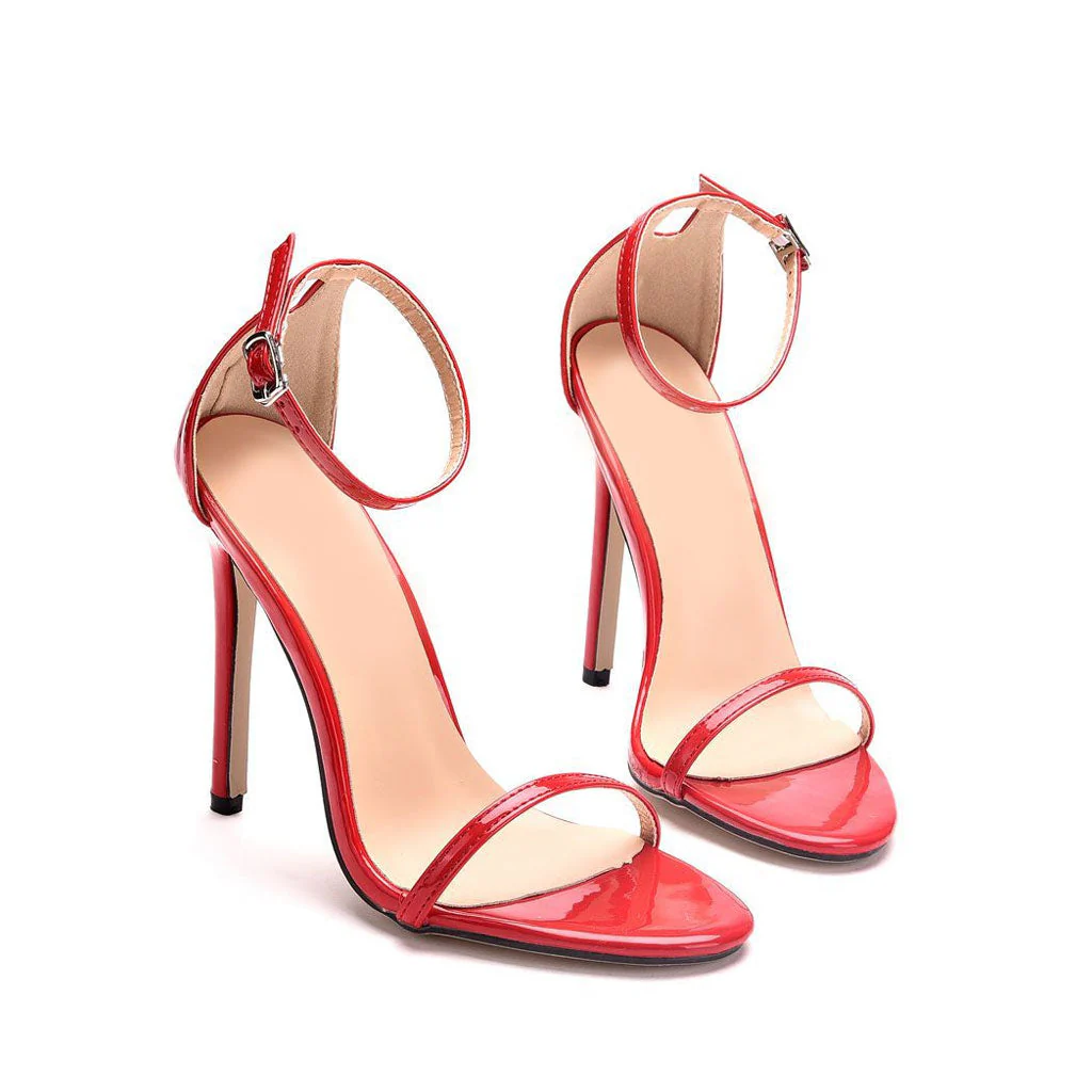 Trendy Solid Color Ankle Strap High Heel Sandals - Red - Image 2