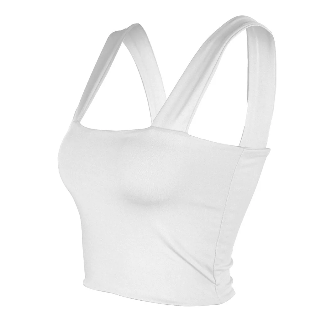 Trendy Square Neck Suspender Strap Crop Tank Top - White - Image 3