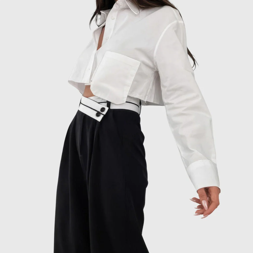 Black HIGH WaistED TURN-UP TROUSERS - Image 5