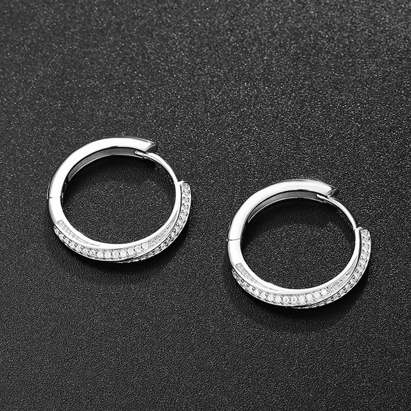 Twisted Pave Sterling Silver Round Cut Moissanite Hinge Hoop Earrings - Image 4