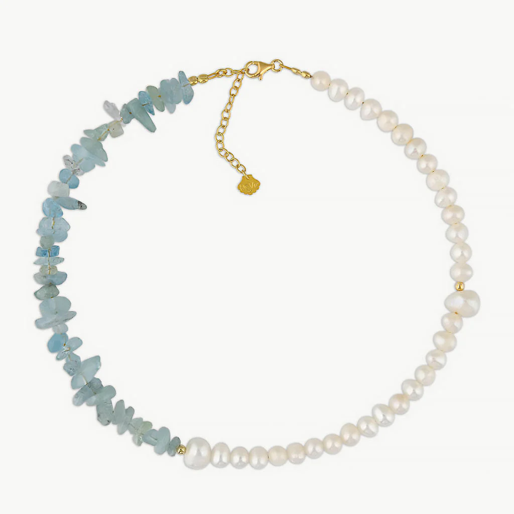 Two Tone 18K Gold Plated Natural Stone Baroque Pearl Beaded Choker NeckLace - Image 3