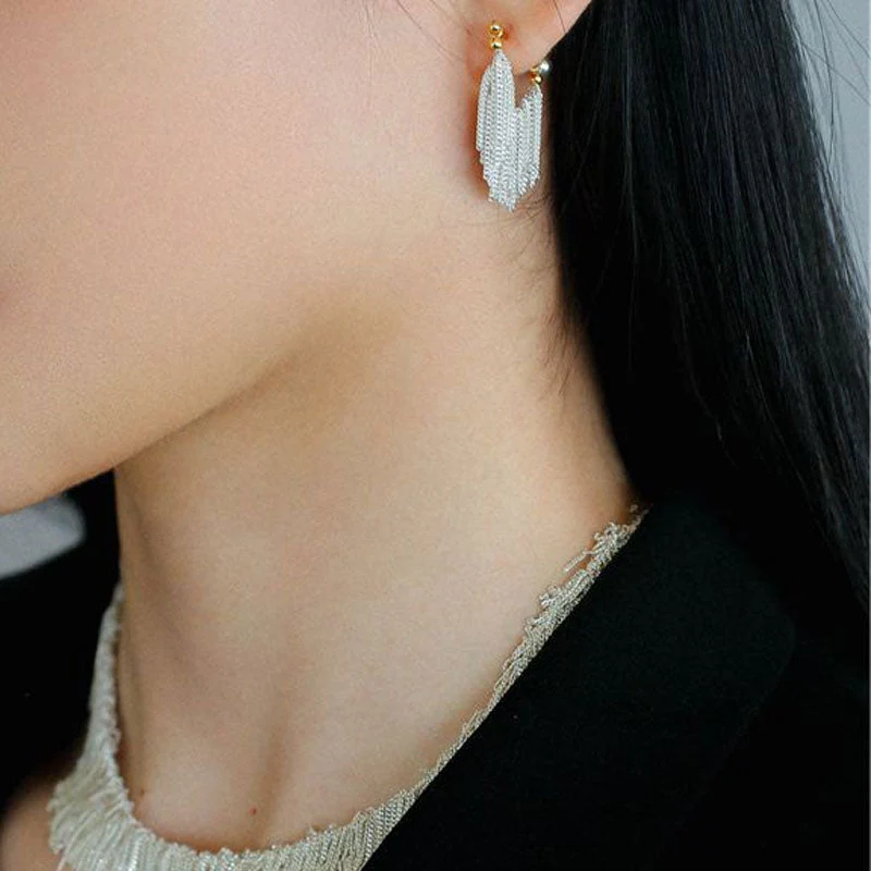 Two Tone 18K Gold Plated Sterling Silver Waterfall Fringe Earrings - Image 2