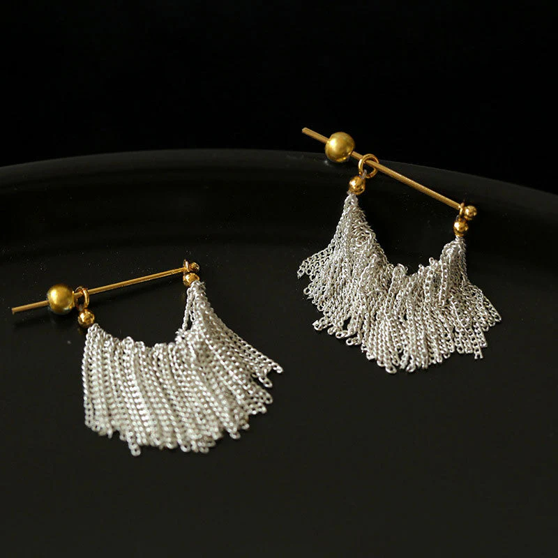 Two Tone 18K Gold Plated Sterling Silver Waterfall Fringe Earrings - Image 4