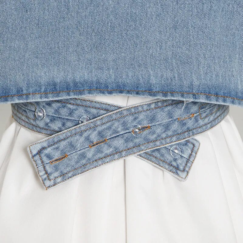 LAYVA WHITE SHIRT with PUFF SleeveS and CROSS DENIM VEST 2 PIECE SET - Image 5