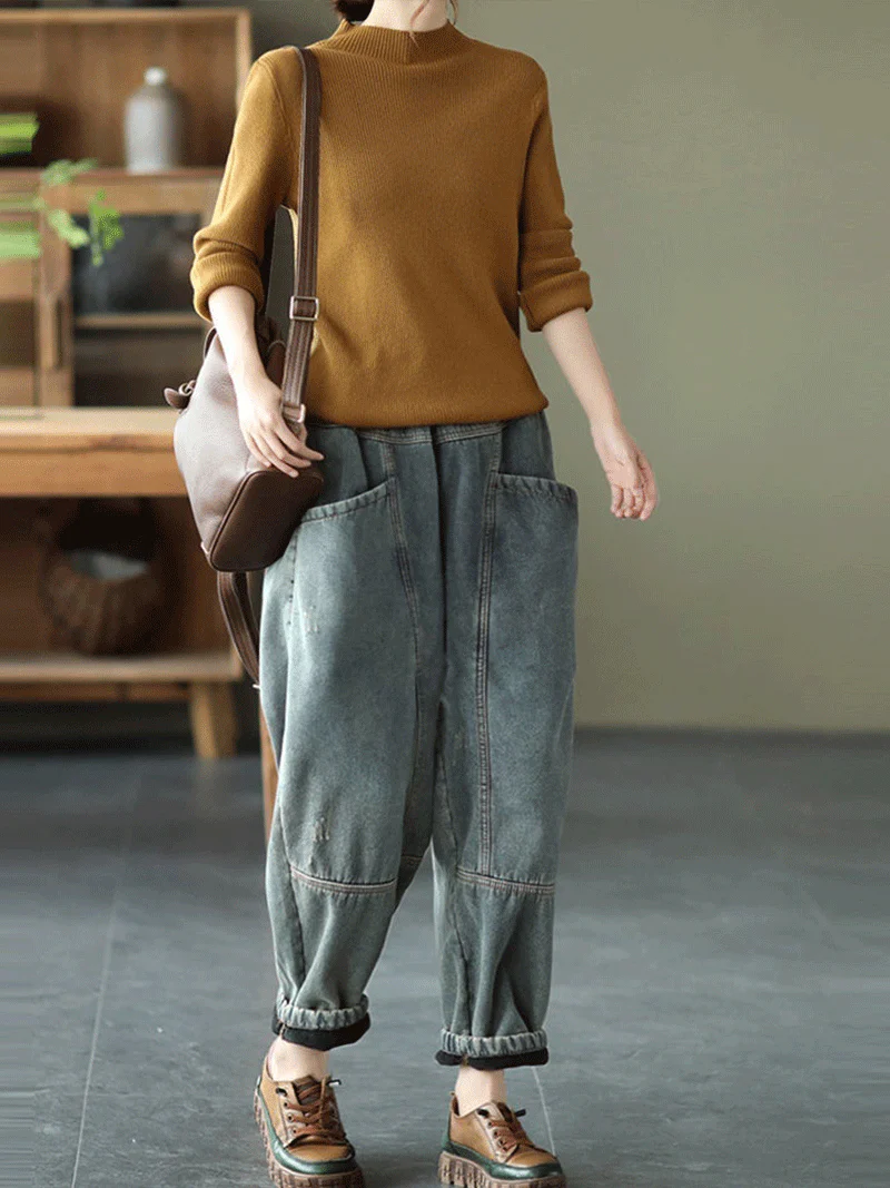Underneath Us Women Elastic Waist Denim Pant - Image 5