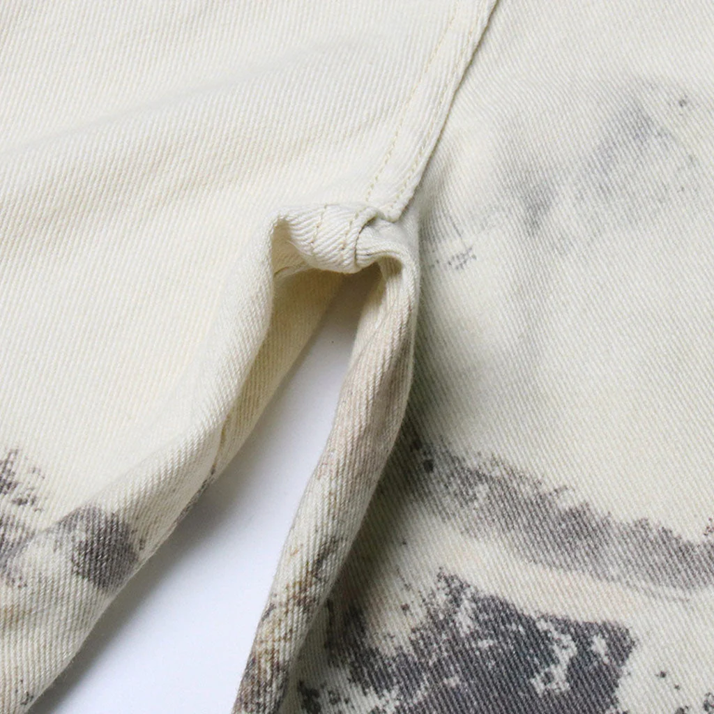 Unique Contrast Marble Print Straight Leg High Waist Jeans - Image 4