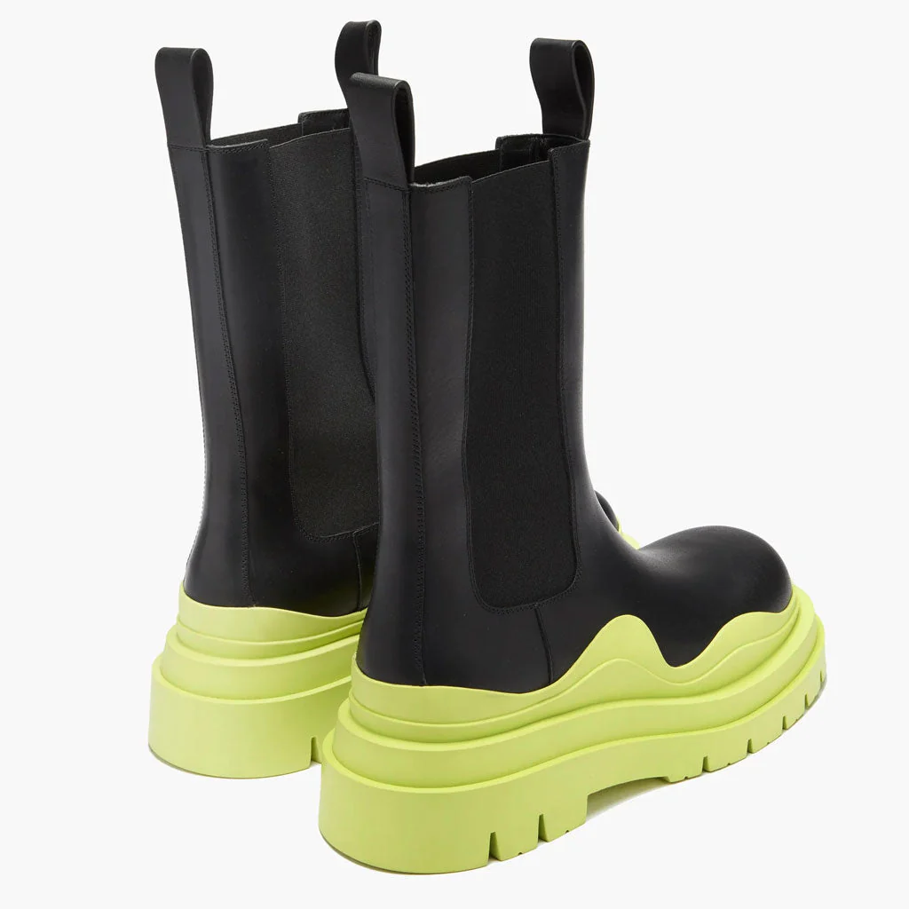 Unique Contrast Rubber-Trimmed Lug Sole Chelsea Boots - Yellow - Image 3