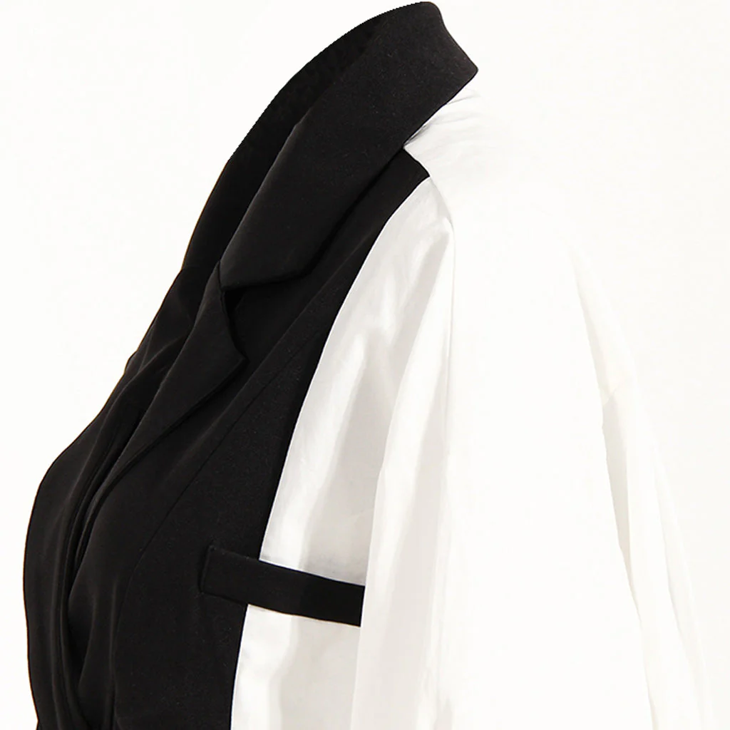 Unique Double Breasted Lapel Collar High Split Deconstructed Hybrid Blazer Shirt - Image 3