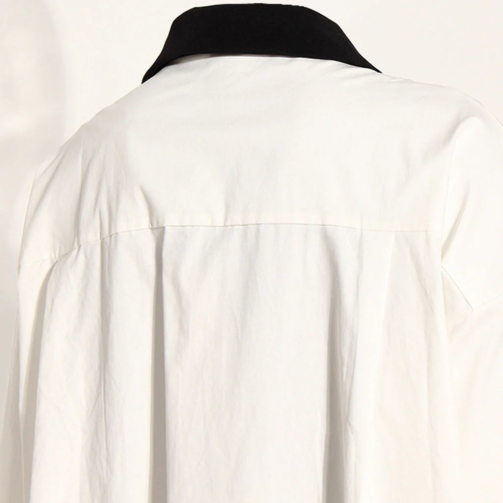 Unique Double Breasted Lapel Collar High Split Deconstructed Hybrid Blazer Shirt - Image 4