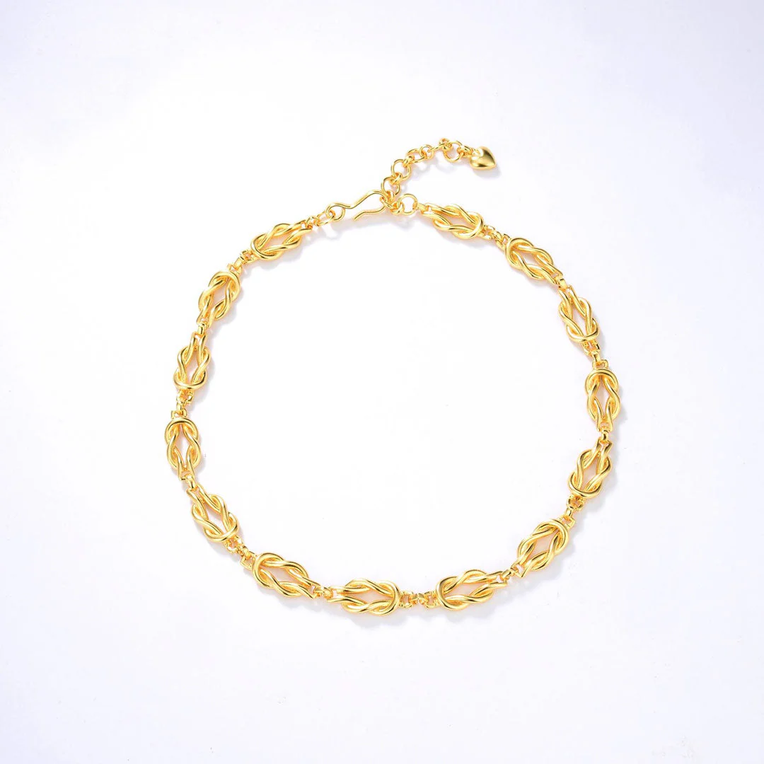 Unique Gold Tone Braided Chain Link Choker NeckLace - Gold