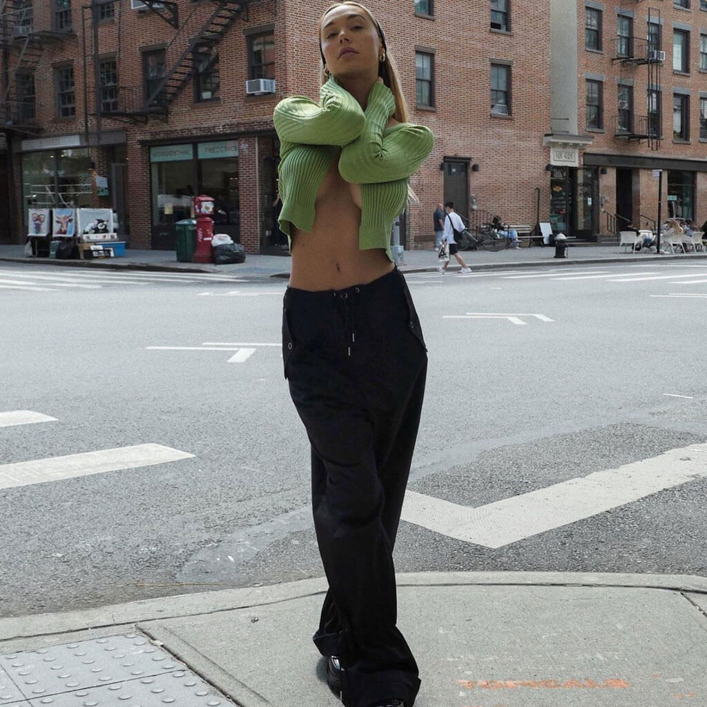 Unique Letter Chain Open Front Long Sleeve Ribbed Crop Cardigan - Green - Image 4