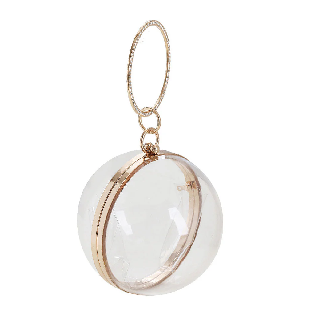 Unique Rhinestone Embellished Round Shaped Bracelet PVC Clutch - Gold - Image 2