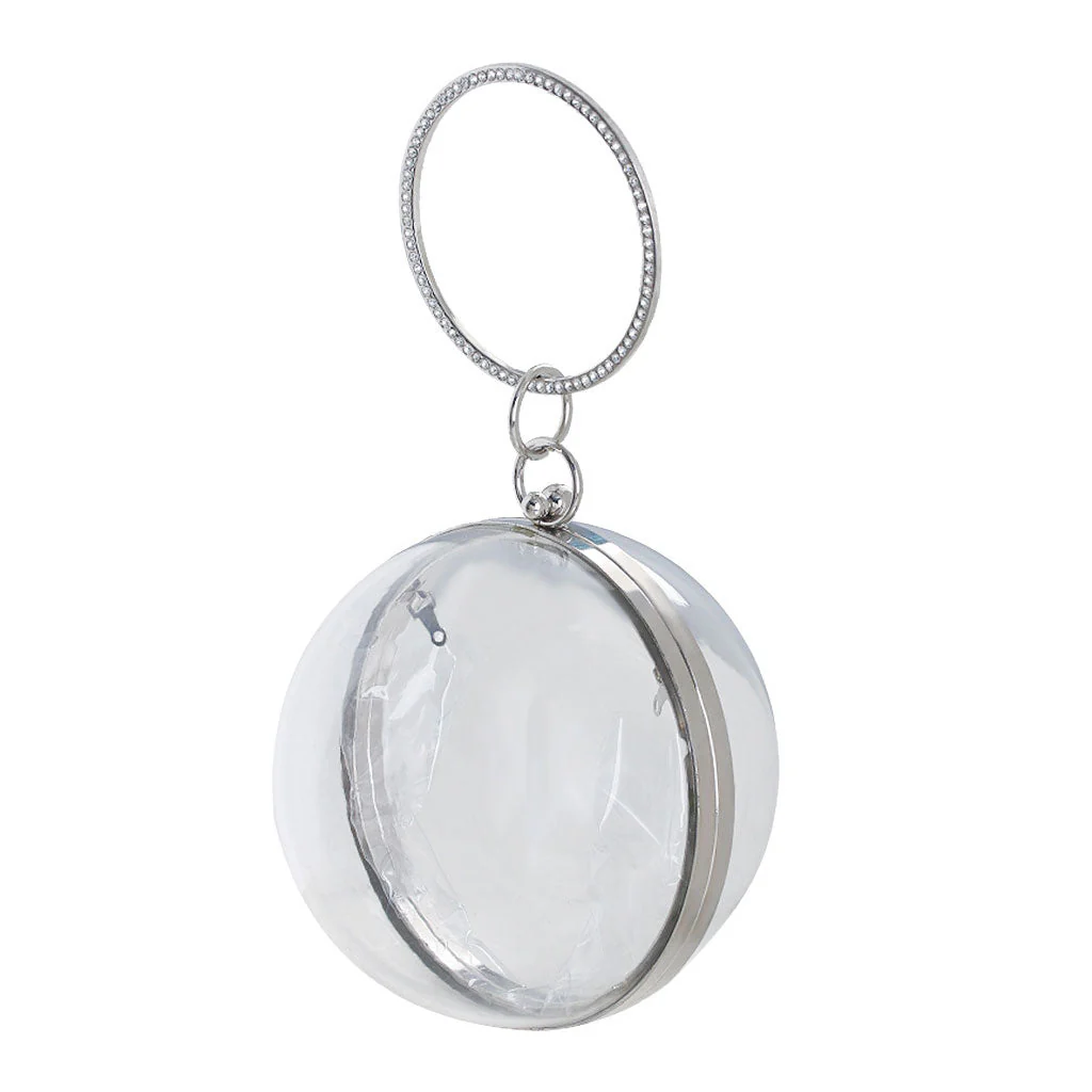 Unique Rhinestone Embellished Round Shaped Bracelet PVC Clutch - Silver - Image 2