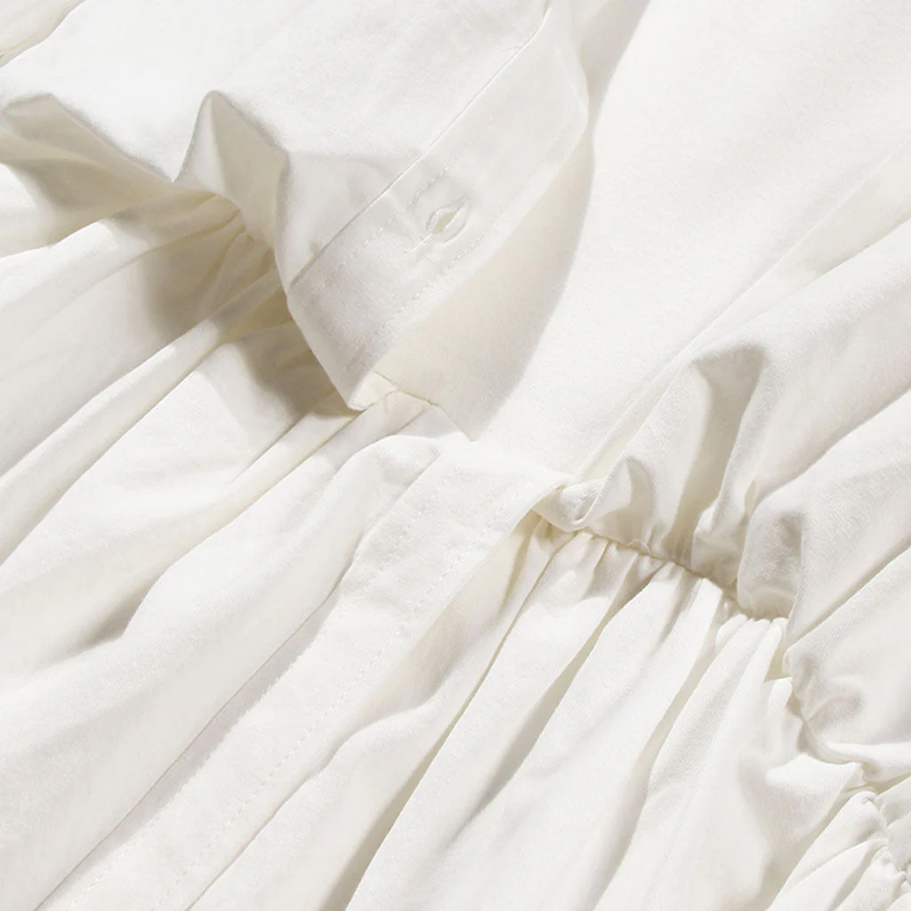 Unique Ruched Front Folded Collar Long Sleeve Layered Shirt Dress - Image 3