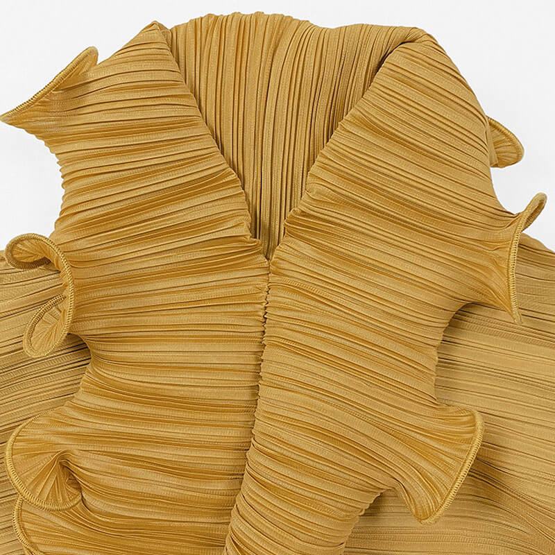 Unique Ruffled Long Sleeve V Neck Front Slit Belted Pleated Maxi Dress - Image 8