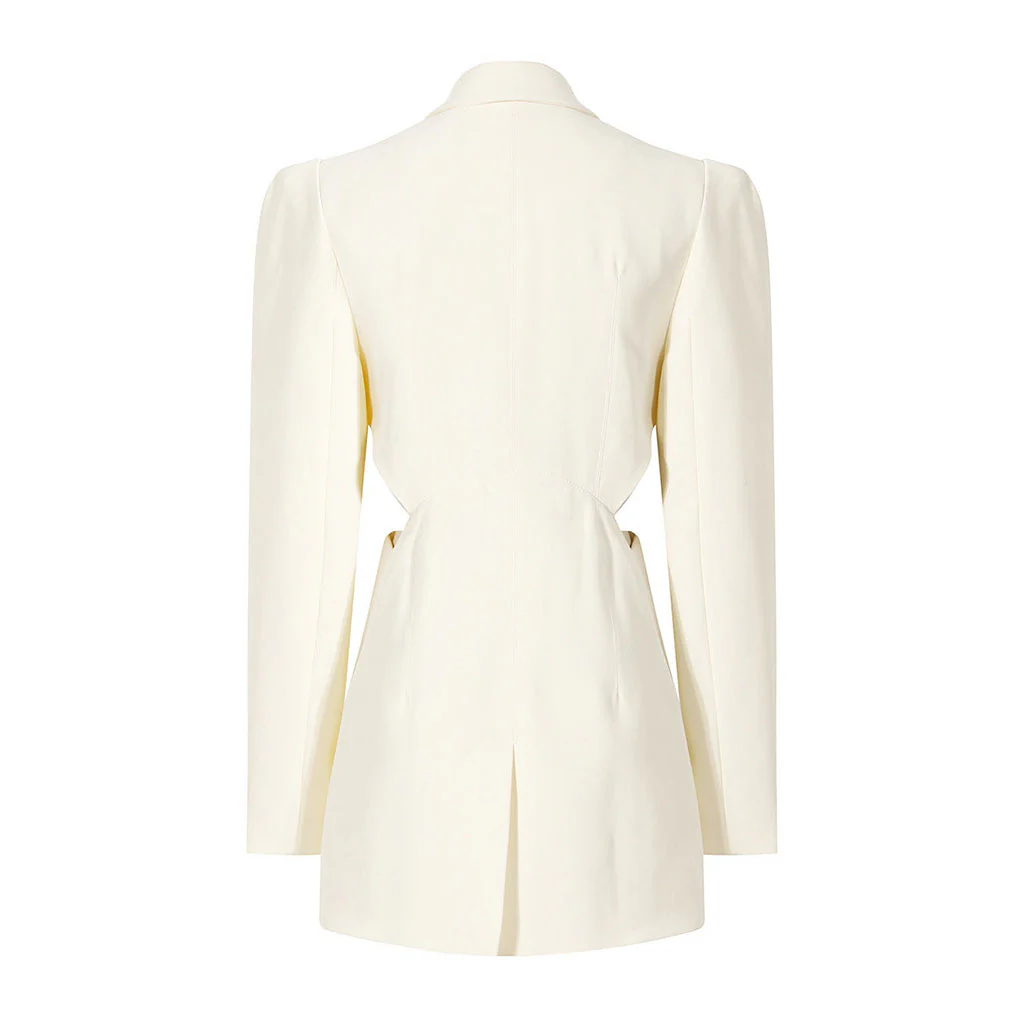 Unique Side CutOut Single Breasted Puff Sleeve Layered Bustier Tailored Blazer - Image 3