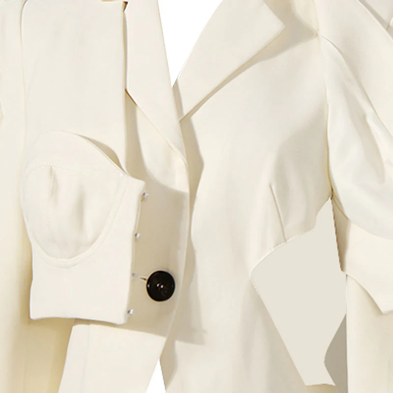 Unique Side CutOut Single Breasted Puff Sleeve Layered Bustier Tailored Blazer - Image 5