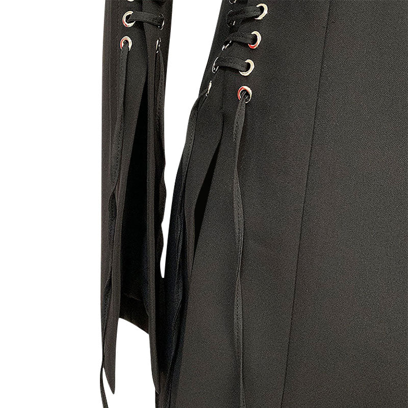 Unique Silver Eyelet Lace Up Slit Sleeve Lapel Collar Single Breasted Blazer - Image 4