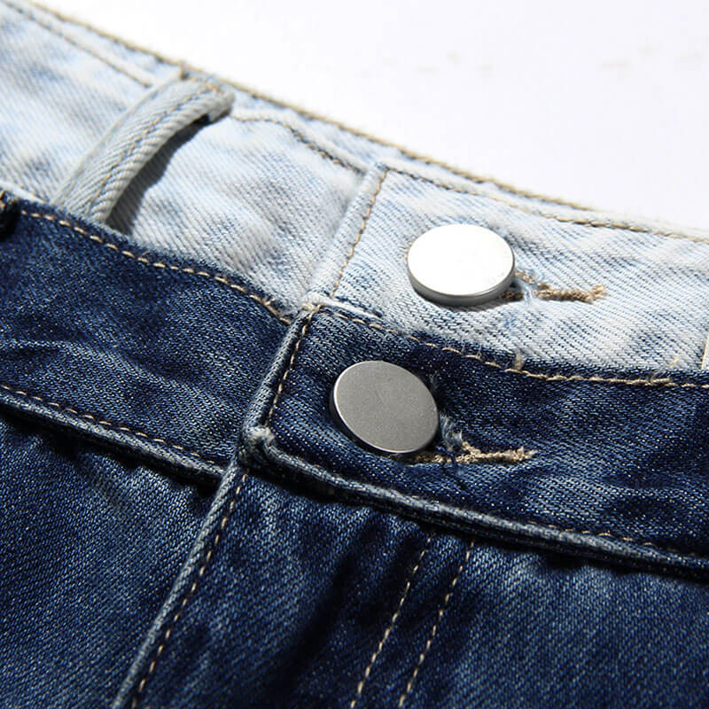 Unique Two Tone Raw Hem High Waist Straight Leg Spliced Jeans - Image 3